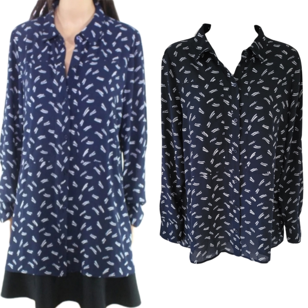 ALFANI Into the Blue Navy Button Down Shirts Size M
